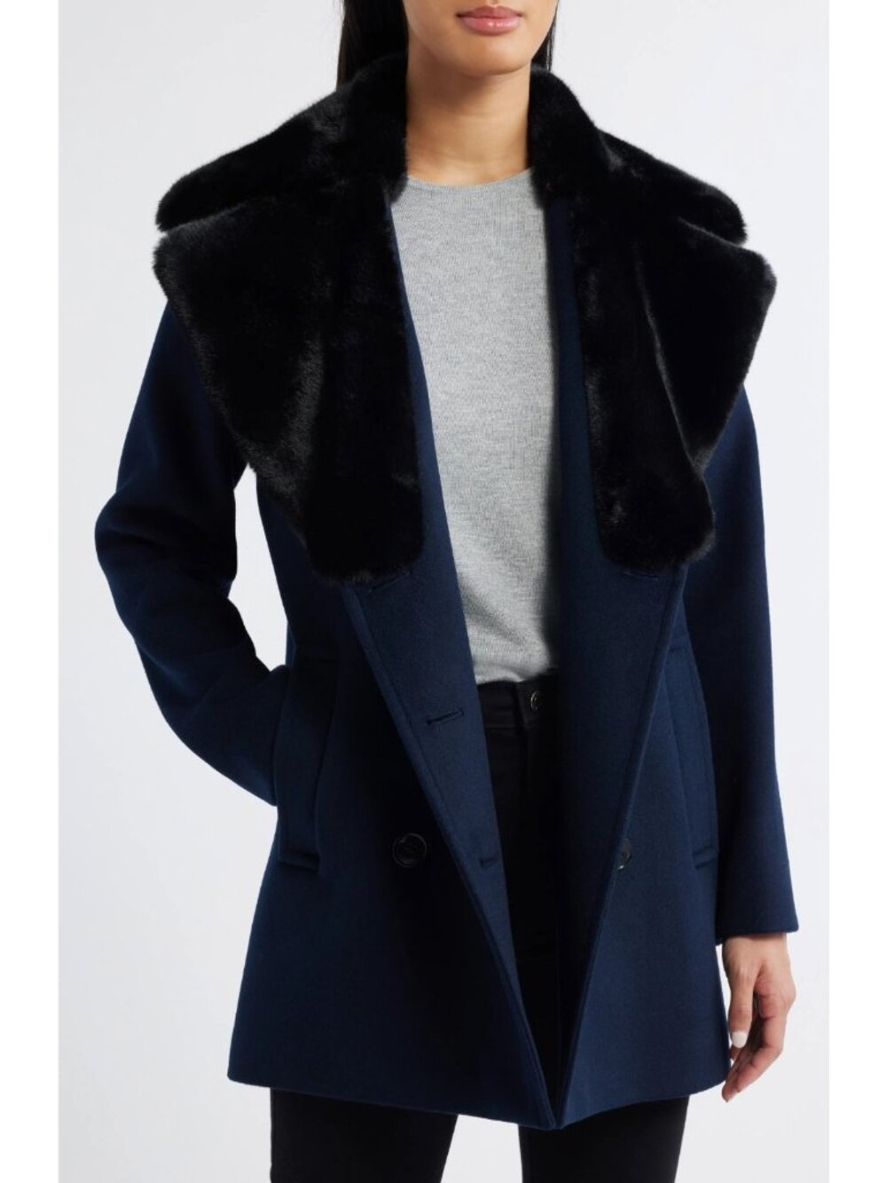 Michael Kors Women's Double Breasted Wool Blend Jacket Pea Coat Admiral Size S - Picture 3 of 5